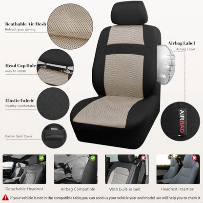 CAR PASS Car Seat Covers Front Seats Only, 3D Air Mesh Car Seat Cover with 5mm Composite Sponge Inside,Airbag Compatible Universal Fit SUV,Vans,sedans, Trucks, Automotive Interior Covers(Black Beige) - color: Black and Beige, size: Two Front