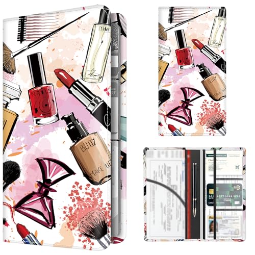 Premium Car Registration and Insurance Card Holder, Cute PU Leather Car Document Holder, Vehicle Glove Box Car Organizer with Magnetic Closure for Driver License, Cards Cosmetics Graffiti - color: Cosmetics Graffiti