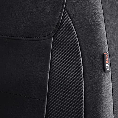 Flying Banner car seat Covers Protects Water Proof Faux Leather Carbon Fiber Front and Rear Bench (Black Black, Full Set - 9PCS) - color: Solid Black, size: Full Set -- 9PCS