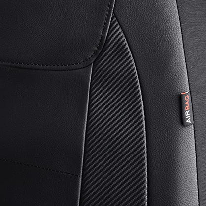 Flying Banner car seat Covers Protects Water Proof Faux Leather Carbon Fiber Front and Rear Bench (Black Black, Full Set - 9PCS) - color: Solid Black, size: Full Set -- 9PCS