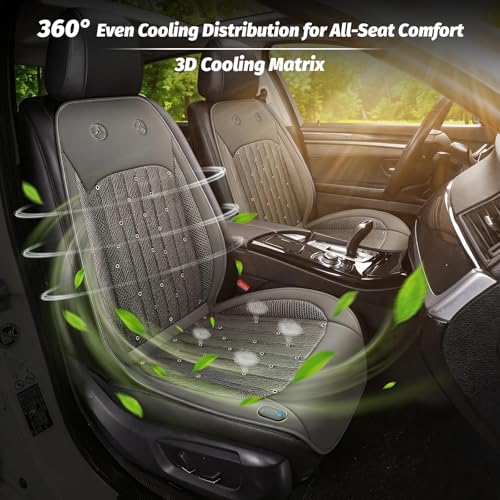 Cooling Car Seat Cover with 2 Powerful Turbo Fans – 12V-24V Ventilated Car Seat Cushion, 3-Speed Breathable Cooling Pad for Sweaty Back, Universal Fit for Car SUV Truck (Black)