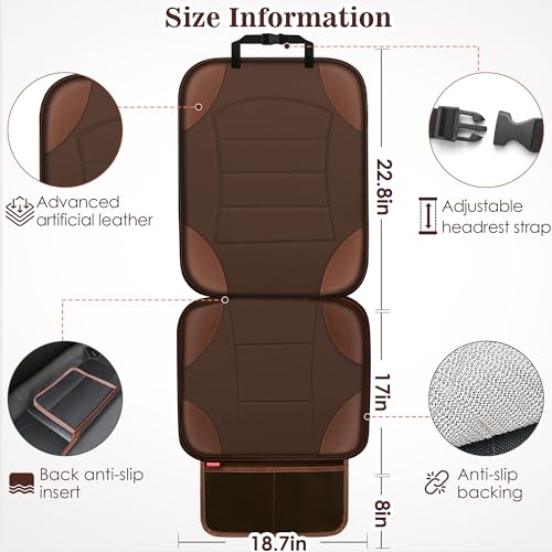 Sinvitron Car Seat Protector for Child Car Seat - Waterproof Non-Slip Leather Mat with 2 Mesh Pockets, Universal Seat Cover for Baby, Pets & Vehicles(2-Pack, Brown) - color: 2 Pack Brown