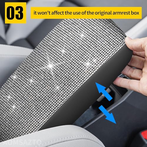 AOMSAZTO Bling Crystal Diamond Console Covers for 2015-2019 Hyundai Sonata Middle Leather Armres Covers - color: Bling color