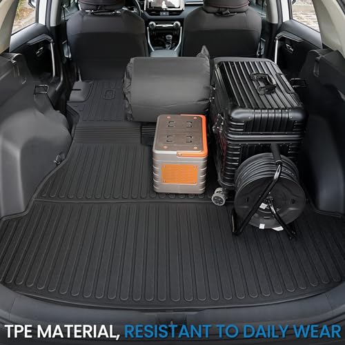 Cargo Mat with Backrest Mat for Toyota RAV4 2019-2024 2025 (Include Hybrid) Car Mat Accessories, All Weather TPE Trunk Cargo Liner Trunk Mat with Seat Back Mat (Trunk Mat with Backrest Mat)
