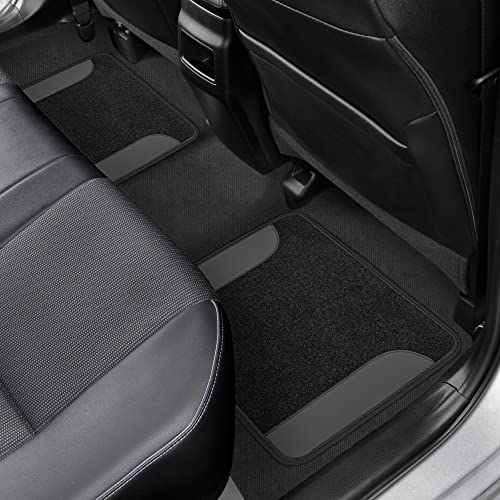 PU Leather Car Seat Covers w/Two-Tone Carpet/Vinyl Trim Car Floor Mats – Front and Back Split Bench Seat Covers, Steering Wheel Cover, Floor Mats for Cars Trucks Vans and SUVs (Black/Gray) - color: Charcoal