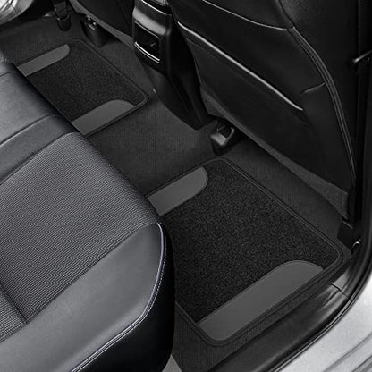 PU Leather Car Seat Covers w/Two-Tone Carpet/Vinyl Trim Car Floor Mats – Front and Back Split Bench Seat Covers, Steering Wheel Cover, Floor Mats for Cars Trucks Vans and SUVs (Black/Gray) - color: Charcoal