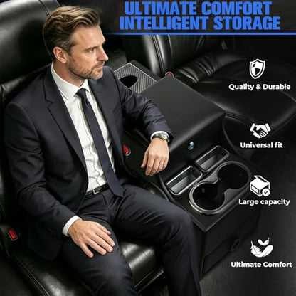 Center Console Between Seats for Minivans, SUVs, Middle Vans & Trucks with Locking & Tissue Box, 20 ''(L) × 9.84''(W) × 13''(H) Universal Floor Center Console(Black), No-Drill installal