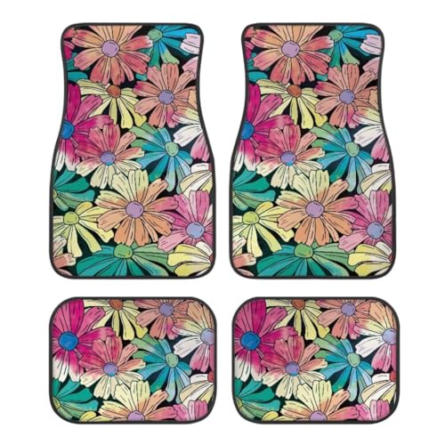 Colorful Daisies Print Floral Car Floor Mats Suitable for Cars SUVs Trucks,All Weather Front & Rear Automotive Floor Mats,Universal Fit Design，4 Pieces - color: Colorful Daisies
