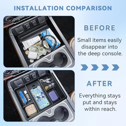 Center Console Organizer Tray Compatible with 2014-2018 Chevy Silverado/GMC Sierra 1500 Accessories 2015-2019 Silverado/Sierra 2500HD/3500HD Compartment Storage,Full Console w/Bucket Seat ONLY - color: Black Trim