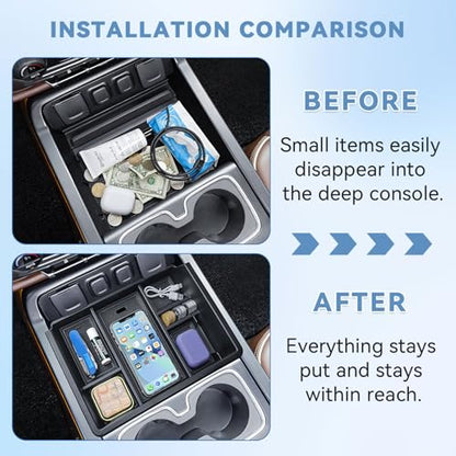 Center Console Organizer Tray Compatible with 2014-2018 Chevy Silverado/GMC Sierra 1500 Accessories 2015-2019 Silverado/Sierra 2500HD/3500HD Compartment Storage,Full Console w/Bucket Seat ONLY - color: Black Trim
