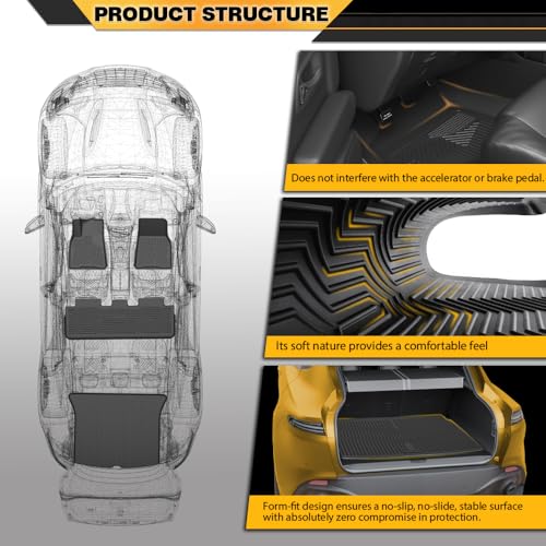 4PCS Floor Mats Cargo Liner Fit Hyundai Santa Fe 2017, All Weather Protection TPE Floor Mats Black 1st & 2nd & 3rd Row - size: Fit Santa Fe 2017 | Black 4PCS