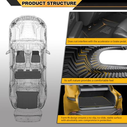 4PCS Floor Mats Cargo Liner Fit Hyundai Santa Fe 2017, All Weather Protection TPE Floor Mats Black 1st & 2nd & 3rd Row - size: Fit Santa Fe 2017 | Black 4PCS