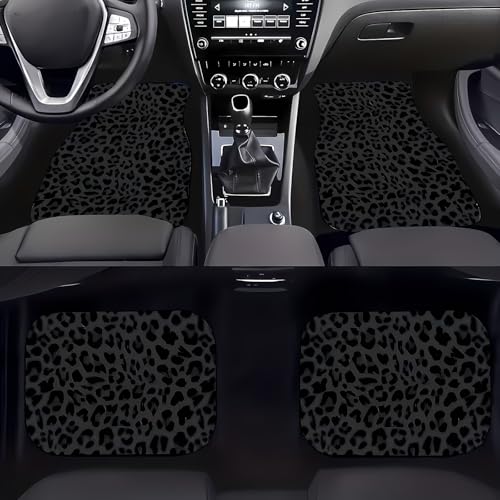 Universal Fit Car Floor Mats Set of 4Pcs, Black Leopard Prin All-Weather Front Rear Car Carpet Mats, Non-Slip Car Floor Mat Car Accessories for Automotive Trucks SUV Sedans Vans - color: Black Leopard Print