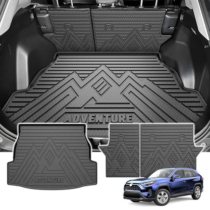 Powerty Cargo Mats with Backrest Mat for Toyota RAV4 2019-2025 Accessories(Include Hybrid&Gasoline), All Weather TPE Cargo Trunk Liners with Seat Back Mat Replacement for RAV4 (Trunk Mat+Backrest Mat) - size: Cargo+Backrest Mat｜For｜19-25｜Toyota Rav4