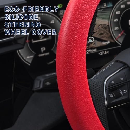 Car Steering Wheel Cover, Silicone Car Steering Wheel Protective Cover, 33-40 CM Anti-Slip Soft Comfortable Steering Wheel Cover for Women Men, Universal Accessories Fit Most Vehicles (Red) - color: Red