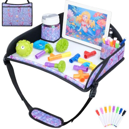 COOLBEBE Kids Travel Tray for Toddler Car Seat, Travel Tray for Airplane, Toddler Car Seat Lap Tray, Carseat Table Tray for Kids Travel Activities (Mermaid - color: Mermaid