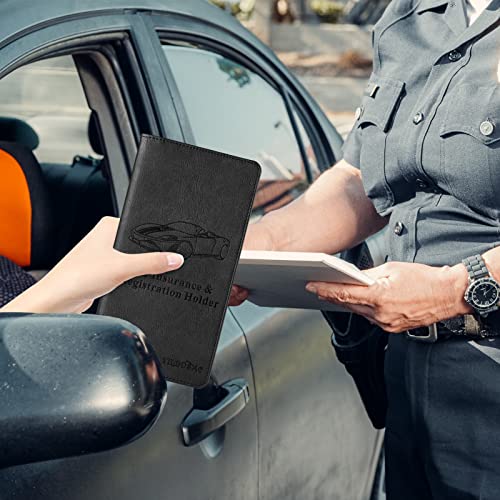Leather Car Registration and Insurance Card Holder, Car Document Holder for Cards License with Magnetic Shut (Black, large) - color: Large Black