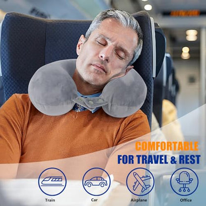 SAIREIDER Travel Pillows for Sleeping Airplane 100% Pure Memory Foam Neck Pillow for Airplanes Washable Cover(Grey) - color: Grey