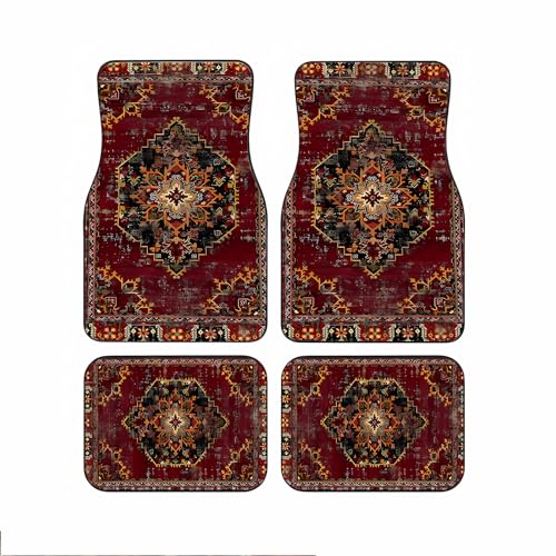 Universal Fit Car Floor Mats Set of 4Pcs,Bohemian Retro Yellow and Red All-Weather Front Rear Car Carpet Mats, Non-Slip Car Floor Mat Car Accessories for Automotive Trucks SUV Sedans Vans - color: Bohemian Retro Yellow Red