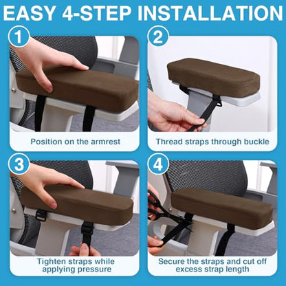Smiry Ergonomic Office Chair Armrest Pads, Memory Foam Arm Rest Covers, Non-Slip Armrest Cushion with Adjustable Buckles and Straps, Elbow Relief for Desk, Gaming & Wheelchair (Coffee, Set of 2) - color: Coffee