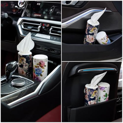 Facial Tissue Cylinder Holder with Cap, Travel Tissue Tubes Box Container, Suitable for Car Cup Holder (4 Pack, 200 Sheets) - style: Roses