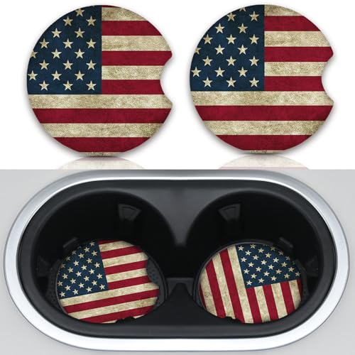Car Coasters for Cup Holders，Car Cup Holder Coasters, 2 Pack Cup Holder Coasters for Car, Anti Slip Rubber Car Cup Mat with A Finger Notch, Cute Car Interior Accessories for Women 2.75" American Flag - color: Red