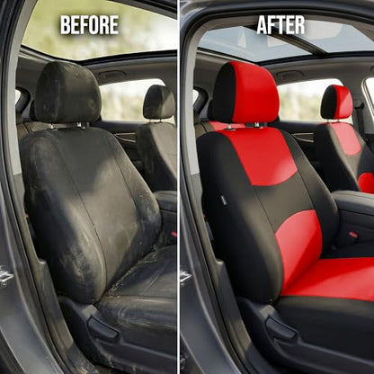 FH Group Flat Cloth Full Set Car Seat Covers Three Row 7 Seater - Universal Fit for Cars, Trucks & SUVs Red - color: Red