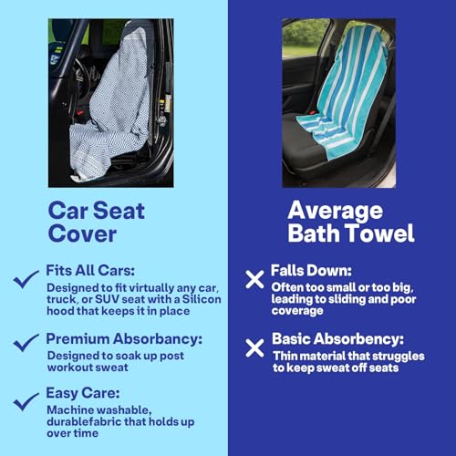 2 Pack Car Seat Towel Covers, Sweat Protector for Front Seats, Premium Thickened Microfiber with Boho Geometric, Breathable & Quick Dry, Slip-on Headrest Pocket for Gym, Beach, Running (Royal Blue) - color: Royal Blue