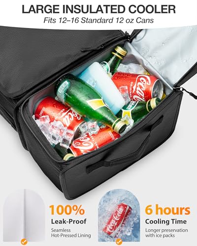 Golf Organizer for Car Trunk with Cooler, Anti-Sag Design, Ventilated Shoe Compartment, 2-Layer Storage Bag for Golf Accessories, Fits SUVs & Sedans - Black