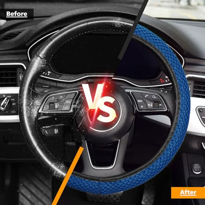 KAFEEK Elastic Stretch Steering Wheel Cover 15 Inch, Breathable Ice Silk Microfiber, Non-Slip Grip, Warm in Winter and Cool in Summer, Odorless, Car Accessories Fit Cars, SUVs, Light Blue - color: blue