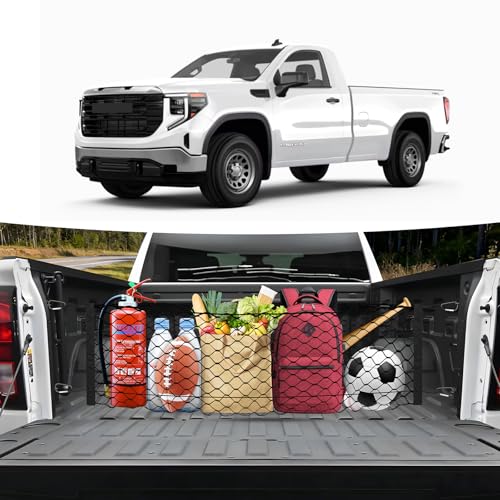 Canvcle Truck Bed Cargo Net for 2019-2025 2026 GMC Sierra 1500/2020-2026 Chevy Silverado 2500 3500 Accessories Envelope Style Mesh Trunk Net Organizer and Storage Stretchable Nylon Rear Cargo Netting - style: for Chevy Silverado