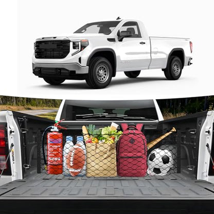 Canvcle Truck Bed Cargo Net for 2019-2025 2026 GMC Sierra 1500/2020-2026 Chevy Silverado 2500 3500 Accessories Envelope Style Mesh Trunk Net Organizer and Storage Stretchable Nylon Rear Cargo Netting - style: for Chevy Silverado