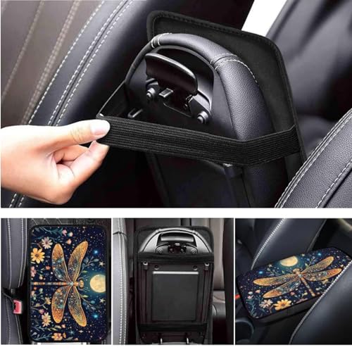 Dragonfly Print Car Steering Wheel Cover Sets for Women Moon Flower Auto Interior Accessories Cup Holder Armrest Pad Seatbelt Cushion Fit Vans Trucks,SUV - color: Dragonfly print