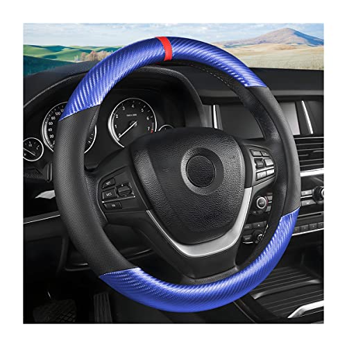 Moly Magnolia Steering Wheel Cover, Carbon Fiber Breathable Microfiber Leather with Non-Slip Lining, Cool in Summer Warm in Winter for Men Women, Universal 15 Inch for Most Cars (Carbon Fiber Blue) - color: Carbon Fiber Blue
