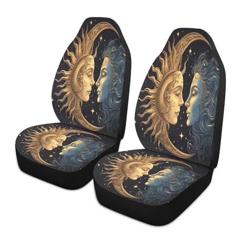 Sun and Moon Car Seat Covers Universal Fit Breathable Front Seat Protector for Cars, Trucks, SUVs, and Vans (Easy to Install, 2-Piece Set)