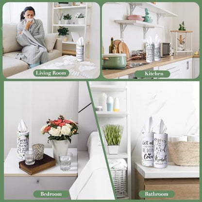 Outus 12 Pcs Greenery Christian Car Tissues Cylinder Holder with 3 Ply Facial Tissue Bulk Eucalyptus Leaves Religious Tissue Holder Travel Tissues Boxes Container for Home Wedding Party Supplies - style: Leaf