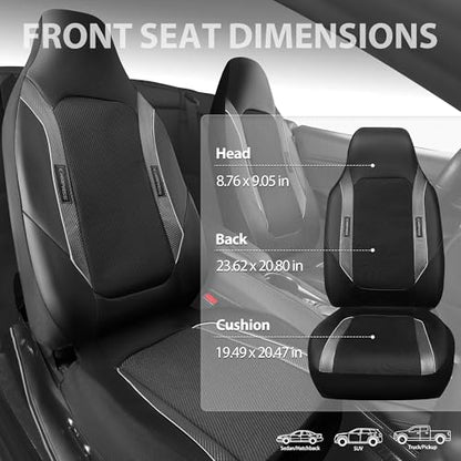 CAR PASS High Back Car Seat Cover Two Front Seats, Sporty Carbon Fiber 3D Waterproof Oxford Luxury Leather All Weather Bucket Seat Cover, Airbag Compatible Universal Fit Car Suv Sedan Truck Black Gray - color: Black and Gray