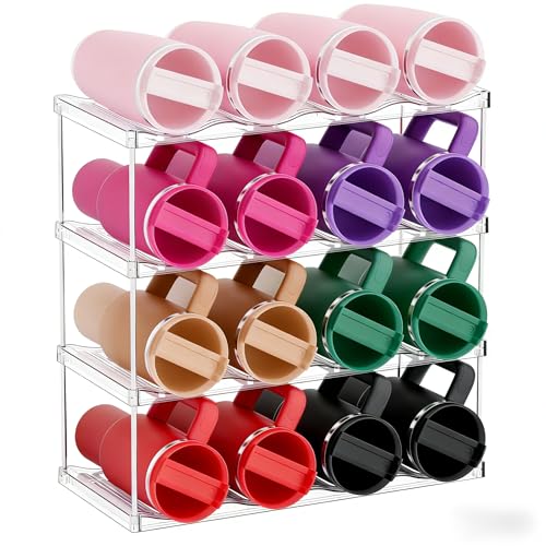 Stackable Water Bottle Organizer for Cabinet,4 Tier Water Bottle Holder for Stanley Yeti 40 oz Bottle Shelf,Clear Tumbler Storage Organizer,Wine Rack,Cup Organizer for Kitchen Cabinets Counter Pantry - size: 4 Tier-Hold 16 Bottles