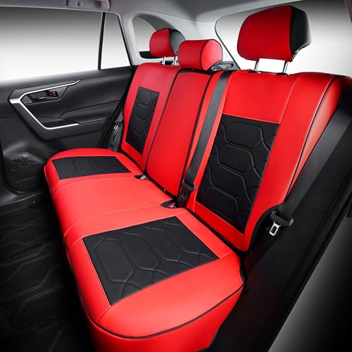 OASIS AUTO Custom Fit Seat Covers for 2019-2026 Toyota RAV4, Waterproof Faux Leather Seat Protector Cushion Rav4 Car Accessories (Full Set, Black&Red)