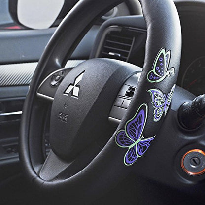 BDK GripGrab Comfort Grip - Purple & Green Butterflies on Black Synthetic Leather Steering Wheel Cover 15 inch - color: #46 Butterflies, size: Fits 14.5 - 15" SW