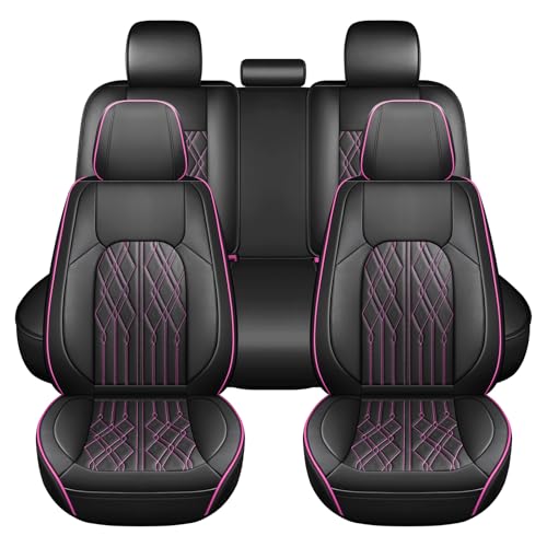 Huidasource Automotive Seat Covers, Leather Seat Cover Universal Fit for Most Cars Sedans SUVs Trucks, Airbag Compatible, Cup Holder Access, Easy Install, Wipes Clean, Wear-Resistant, Black&Purple - color: A-Black&Purple, size: 5pcs Full Set