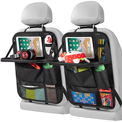 Car Backseat Organizer with Touch Screen Tablet Holder,9 Storage Pockets Storage Organizer,Protectors Kick Mats Travel Accessories (Black, 2 Pack with Food Tray) - color: Midnight Raven, size: 2 Pack with Food Tray