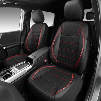 CAR PASS Air Mesh Leather Car Seat Covers Front Seats, Breathable Two Front Seat Covers for Cars, Comfortable Universal Fit for SUV Truck Sedan Automotive, Anti-Slip Airbag Compatible,Black and Red - color: Black Red Mesh