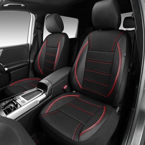 CAR PASS Air Mesh Leather Car Seat Covers Front Seats, Breathable Two Front Seat Covers for Cars, Comfortable Universal Fit for SUV Truck Sedan Automotive, Anti-Slip Airbag Compatible,Black and Red - color: Black Red Mesh