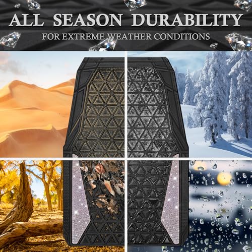 CAR PASS Bling Diamond Car Mats Rubber Floor Mats Full Set Anti-Slip 3D Rhombus Waterproof Trim Fit Liner Universal Glitter Crystal Sparkly Shining Rhinestone Girl Women SUV Sedan, Multicolor Diamond - color: Colorful Diamond