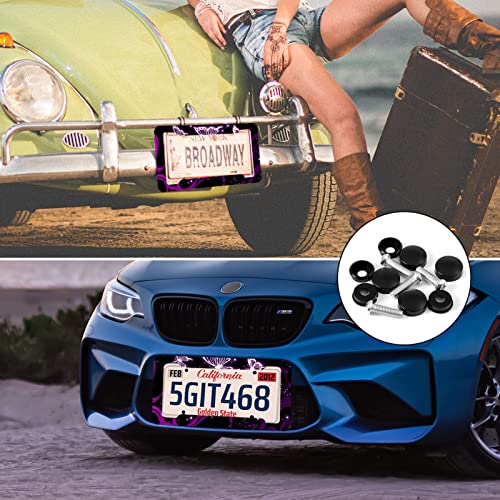 Butterfly Seat Full Set for Women Butterfly Universal Car Accessories Rubber Steering Wheel Cover License Plate Frame Mirror Covers 26 Pcs Fit Car SUV Auto(Purple Style)