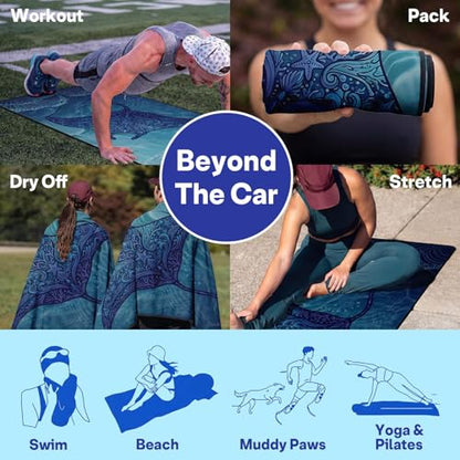 2 Pack Car Seat Towel Covers, Sweat-Proof Microfiber Seat Protectors for Gym, Running, Beach & Workout, Breathable Quick-Dry, Machine Washable, Coral Manta Ray Print, Universal Fit