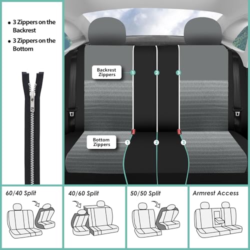 FH Group Car Seat Covers Trendy Elegance Three Row Car Seat Covers Set, Airbag Compatible and Split Ready, 7 Seater Covers-Universal Fit for Cars, Trucks & SUVs Gray/Black