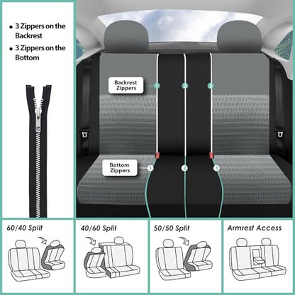 FH Group Car Seat Covers Trendy Elegance Three Row Car Seat Covers Set, Airbag Compatible and Split Ready, 7 Seater Covers-Universal Fit for Cars, Trucks & SUVs Gray/Black