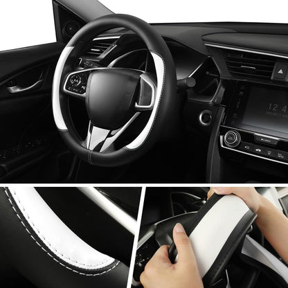 Car Steering Wheel Cover,Microfiber Leather Steering Wheel Cover Fit15.5-16 inch Large Size for F150 F250 F350 Ram Tacoma 4Runner Tundra Range Rover (Black&White) - color: Black&White, size: Large Size[15.5"-16"]